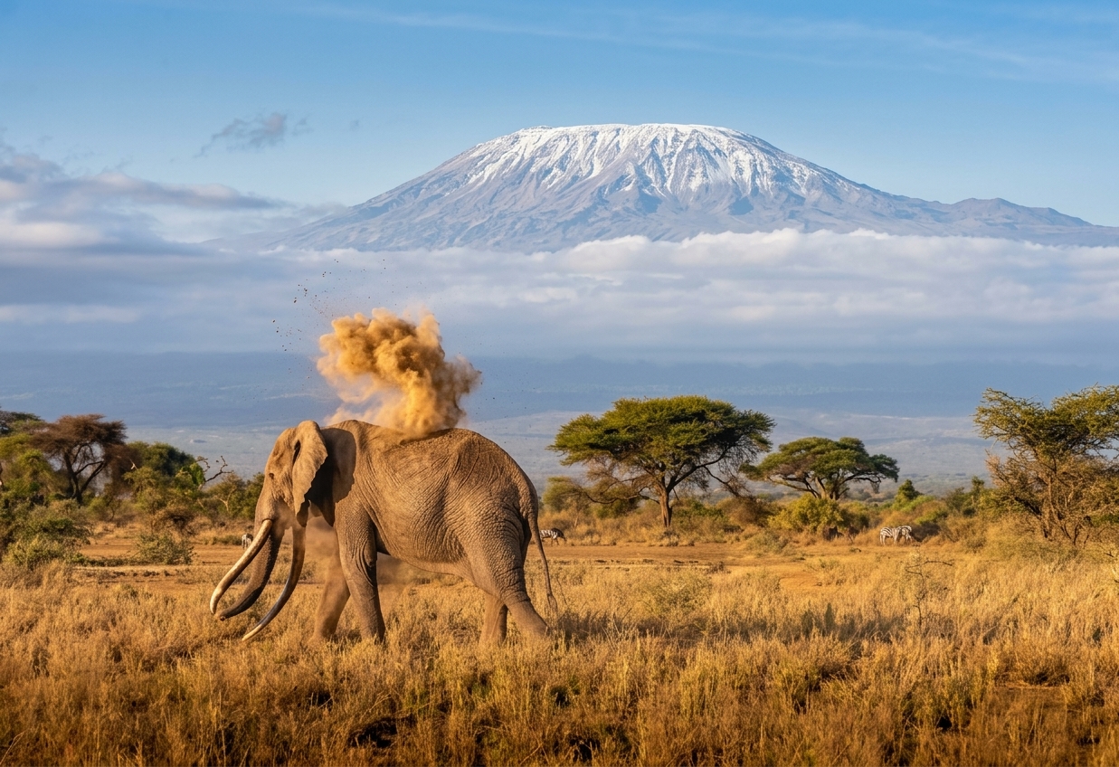 Elephant with Mount Kilimanjaro in the background, Amboseli, Kenya